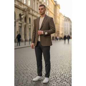 NWT Jos. A. Bank Men's‎ 46R Brown Silk Wool Plaid 2-Button Executive Jacket